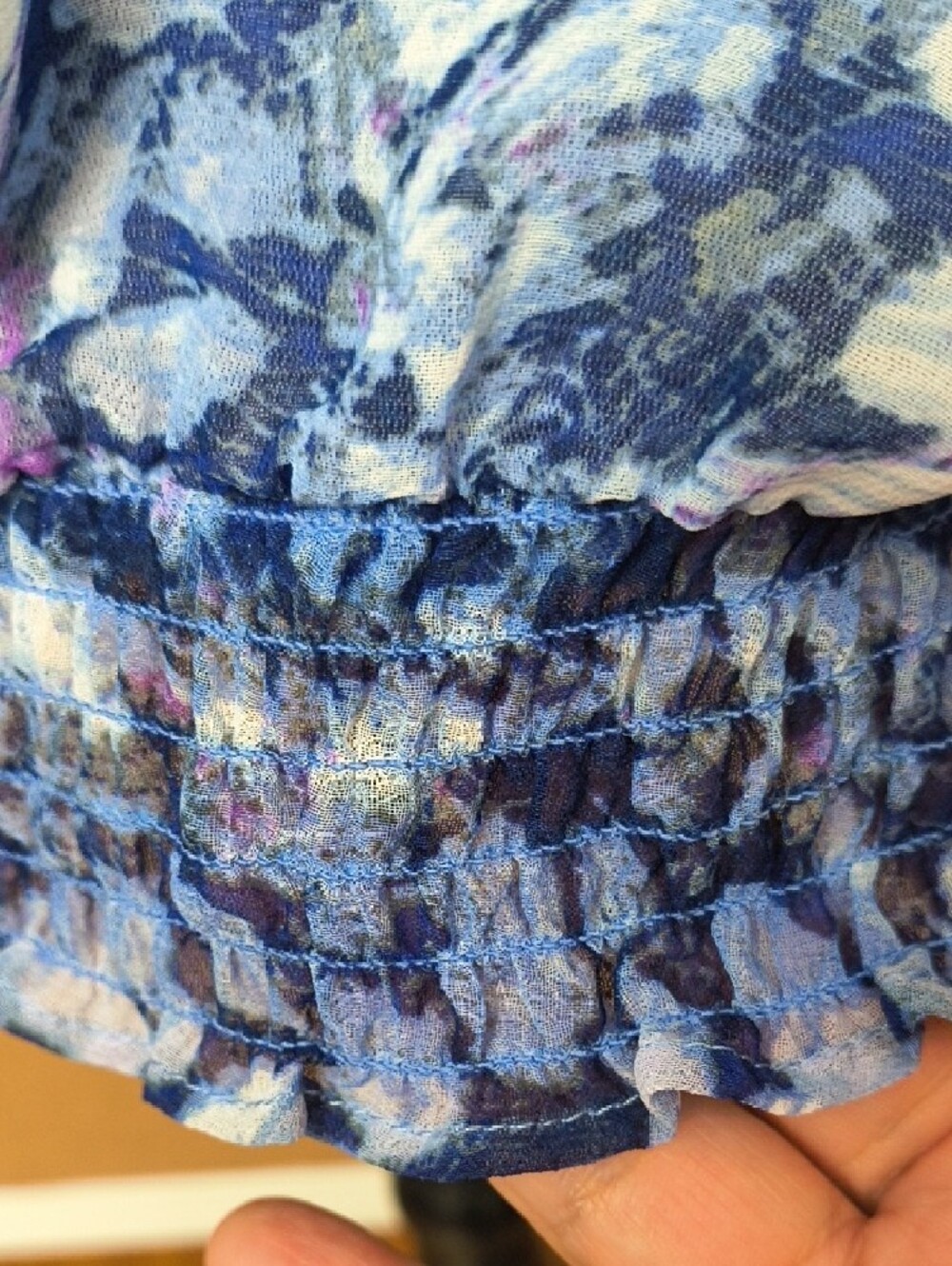 Cathy Daniels Women's Blue Printed Peasant Boho Blouse Size Large - Picture 5 of 7